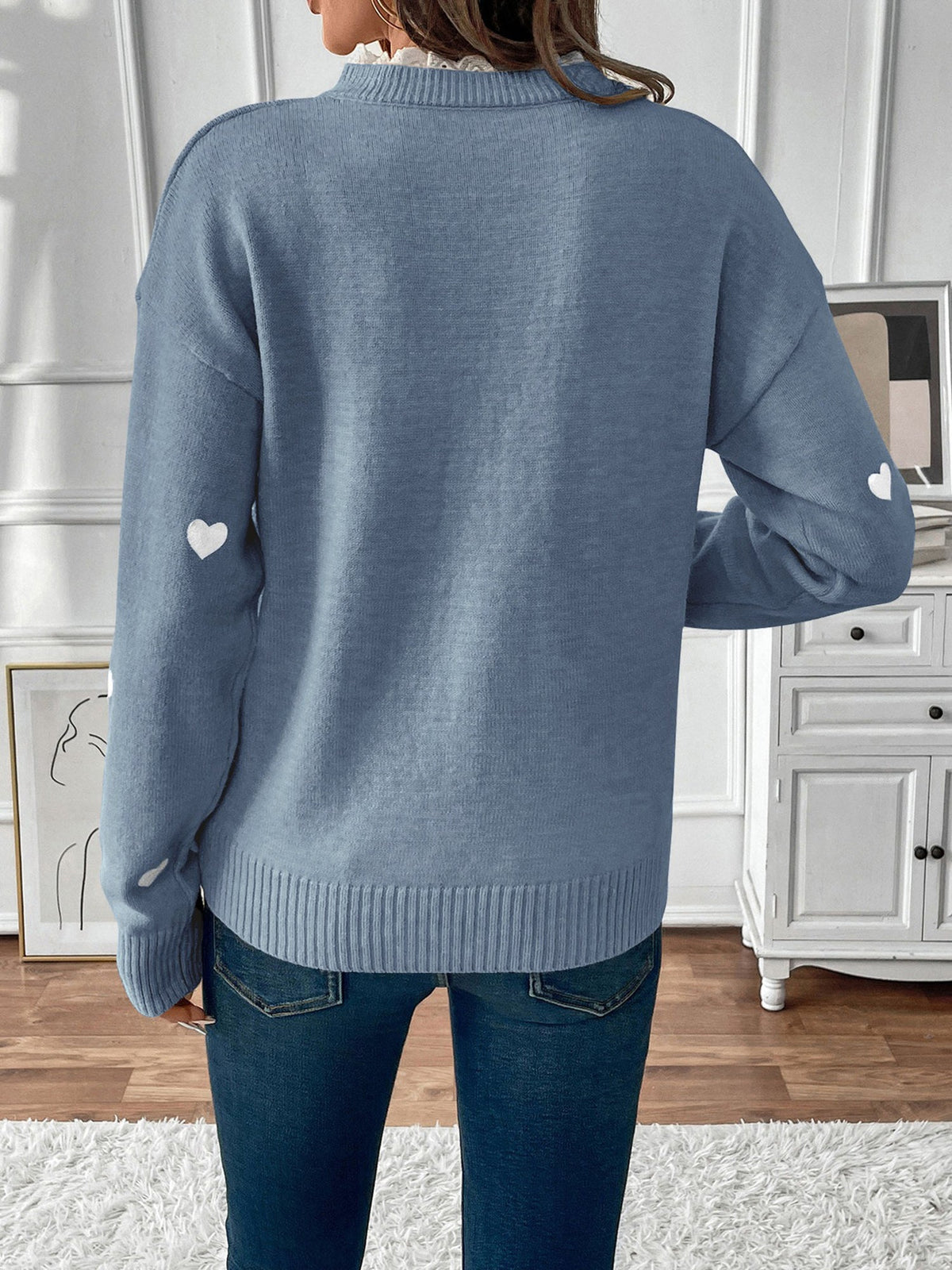 Women's Knitted V-Neck Jumper with Lace Detail