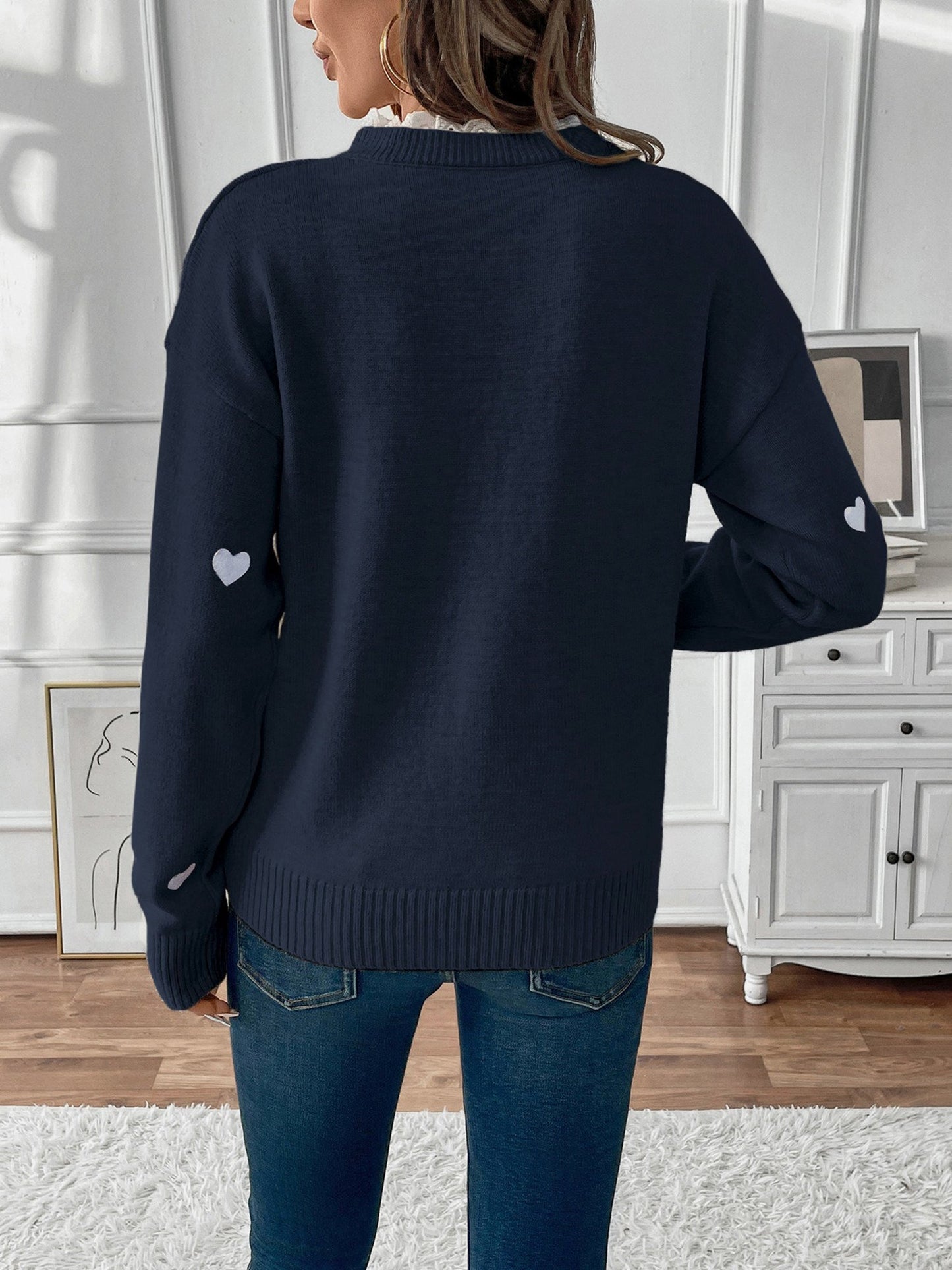 Women's Knitted V-Neck Jumper with Lace Detail