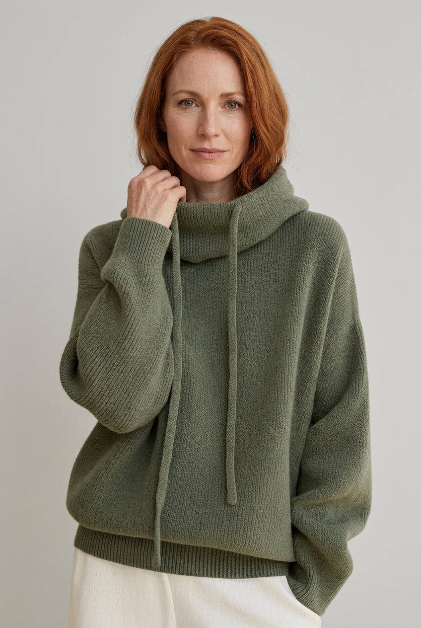 Women's Long Sleeve Hooded Jumper in Fine Knit Material