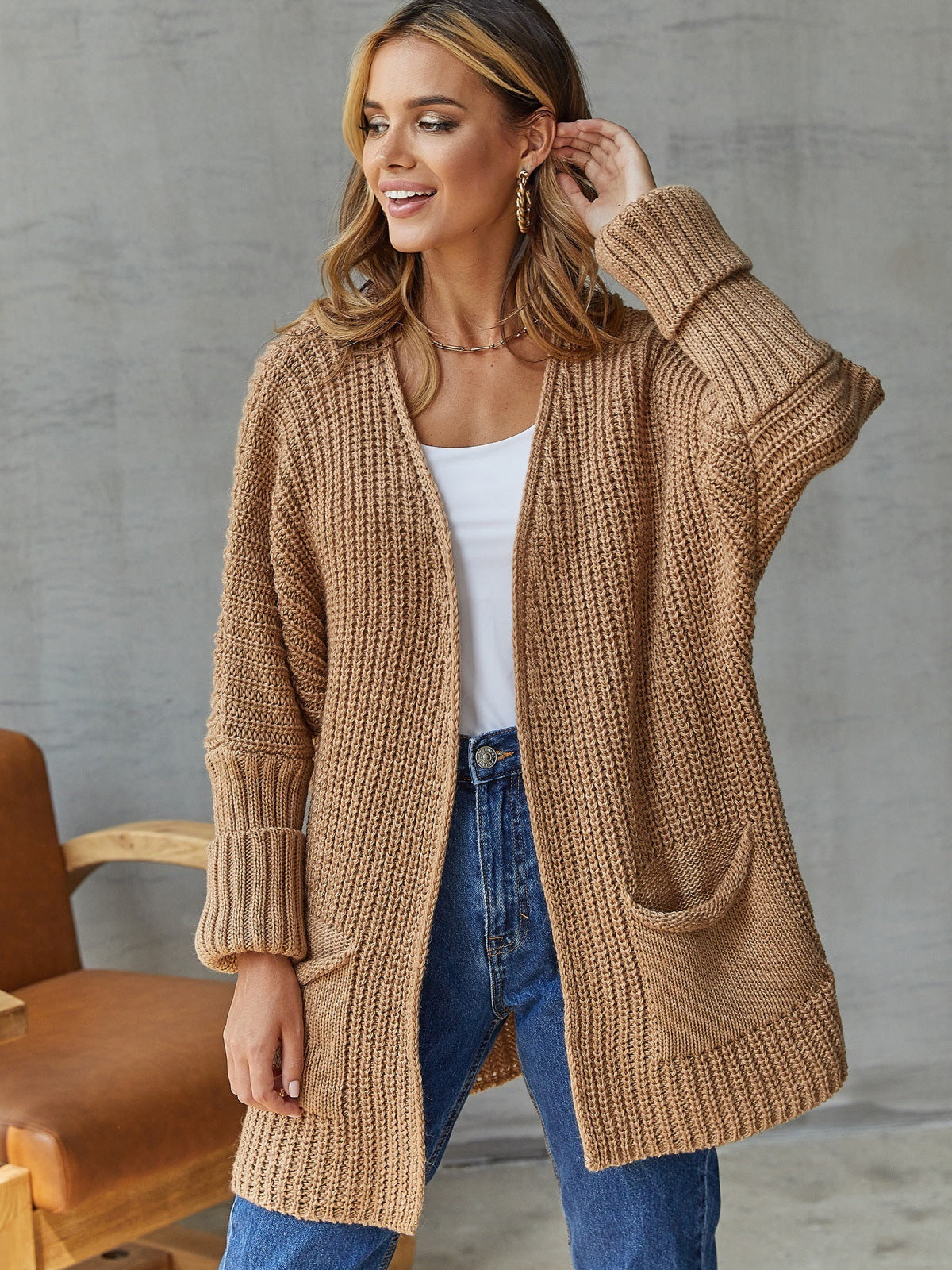 Women's Longline Cardigan with Hood and Deep Pockets