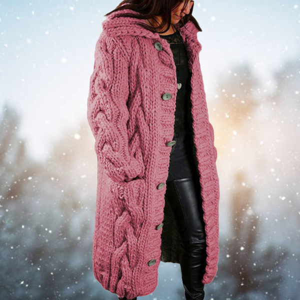 Women's Longline Chunky Knit Cardigan with Full Button Front
