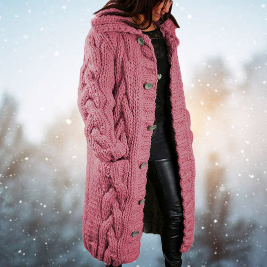 Women's Longline Chunky Knit Cardigan with Full Button Front