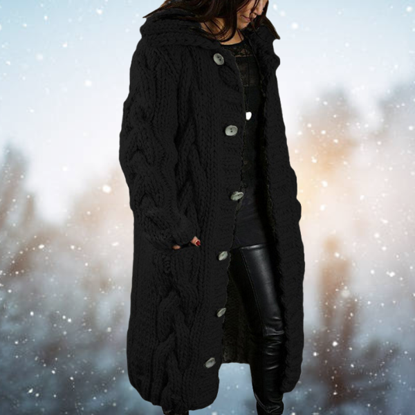 Women's Longline Chunky Knit Cardigan with Full Button Front