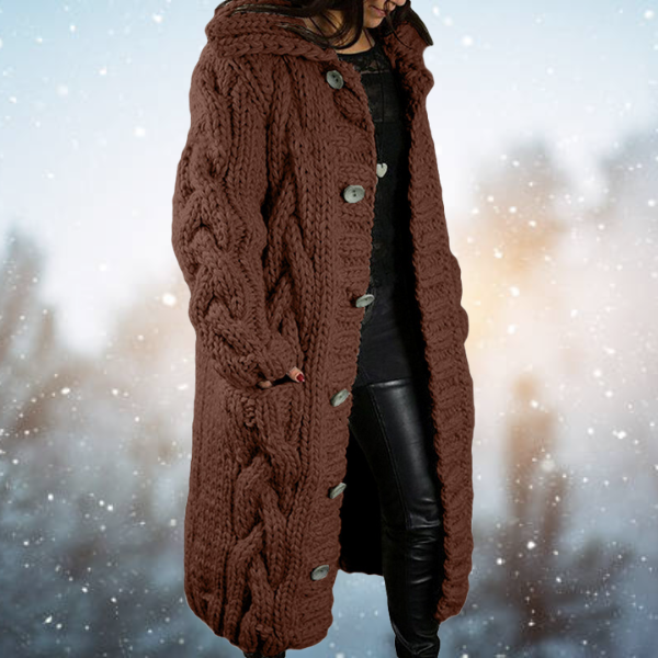 Women's Longline Chunky Knit Cardigan with Full Button Front