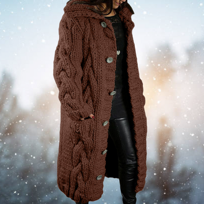 Women's Longline Chunky Knit Cardigan with Full Button Front