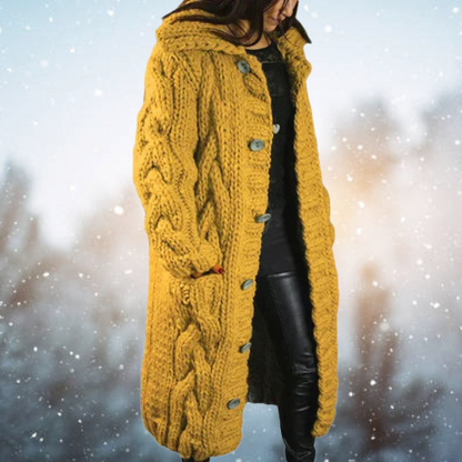 Women's Longline Chunky Knit Cardigan with Full Button Front