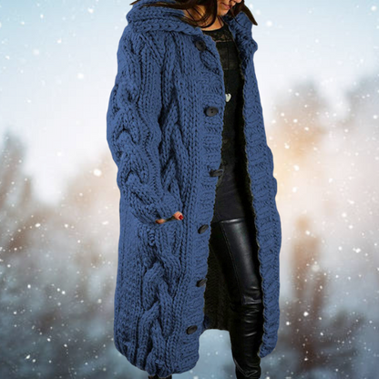 Women's Longline Chunky Knit Cardigan with Full Button Front