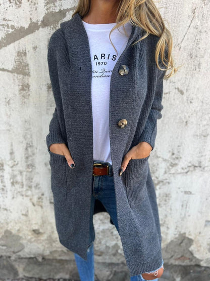 Women's Longline Open Cardigan with Pockets in Fluffy Knit