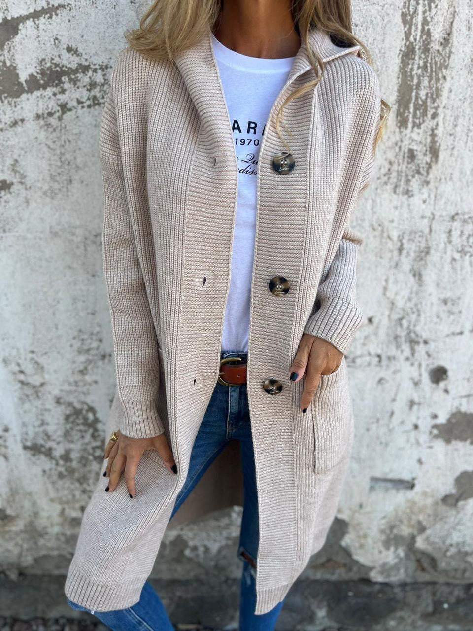 Women's Longline Open Cardigan with Pockets in Fluffy Knit