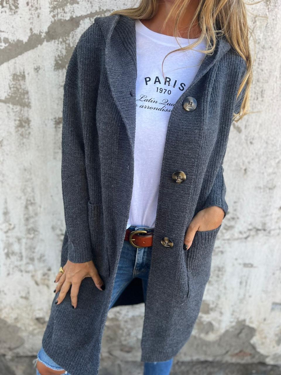 Women's Longline Open Cardigan with Pockets in Fluffy Knit