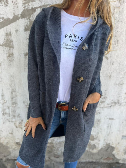 Women's Longline Open Cardigan with Pockets in Fluffy Knit