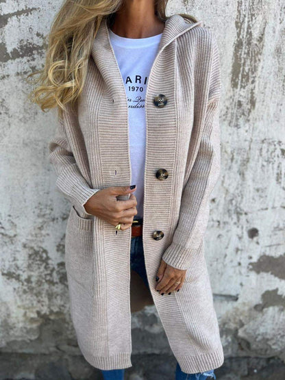 Women's Longline Open Cardigan with Pockets in Fluffy Knit