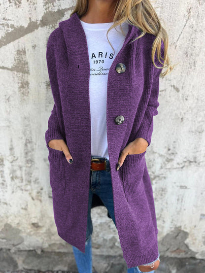 Women's Longline Open Cardigan with Pockets in Fluffy Knit