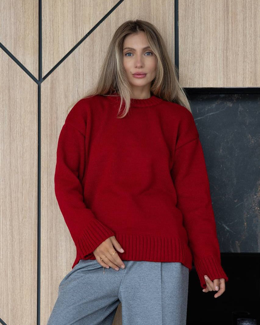 Women's Loose Cable Knit Jumper with Ribbed Edges