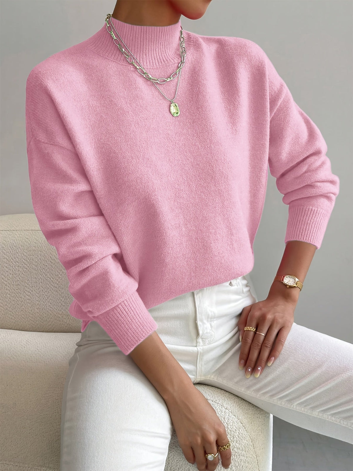 Women's Mock Neck Jumper with Reinforced Seams in Grey