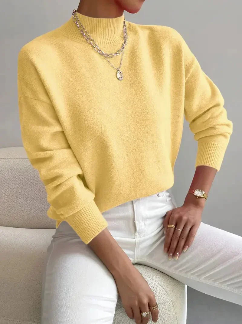 Women's Mock Neck Jumper with Reinforced Seams in Grey
