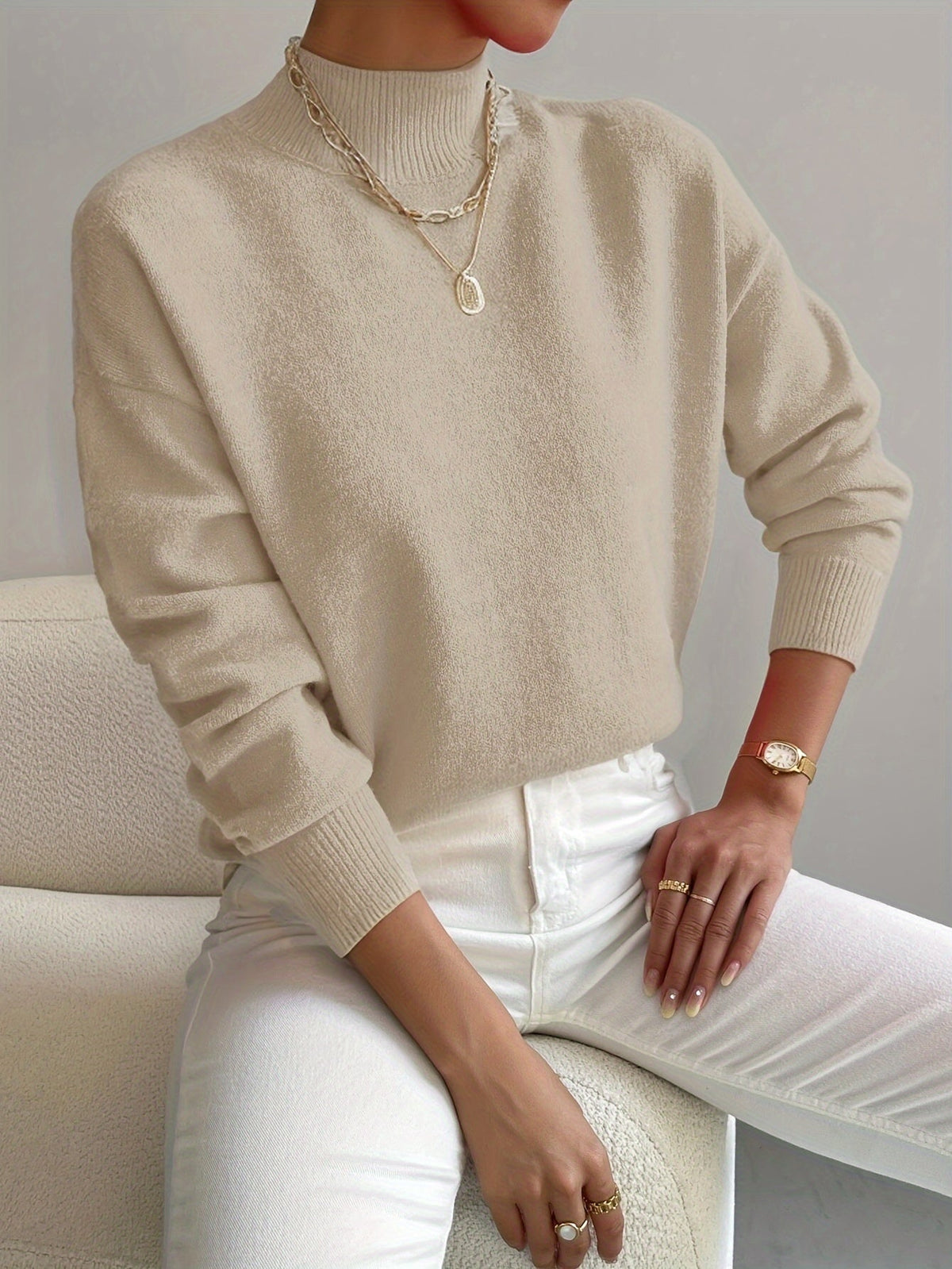 Women's Mock Neck Jumper with Reinforced Seams in Grey