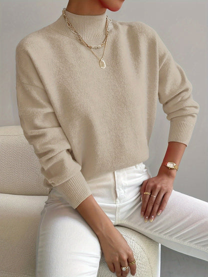 Women's Mock Neck Jumper with Reinforced Seams in Grey