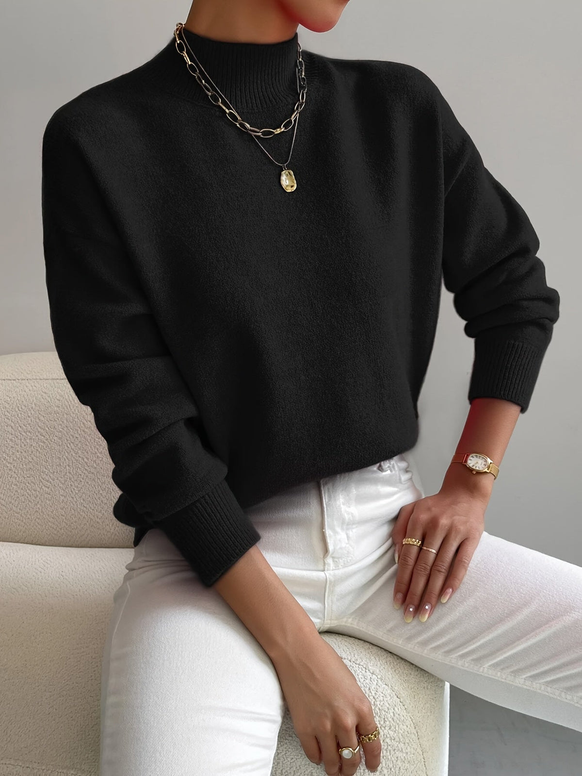 Women's Mock Neck Jumper with Reinforced Seams in Grey