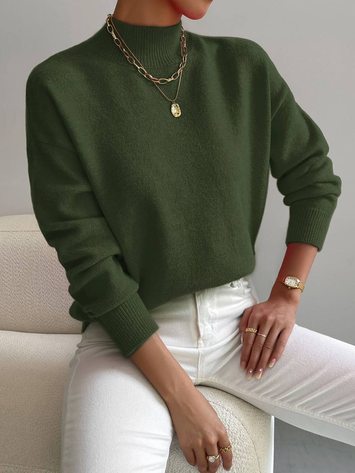 Women's Mock Neck Jumper with Reinforced Seams in Grey