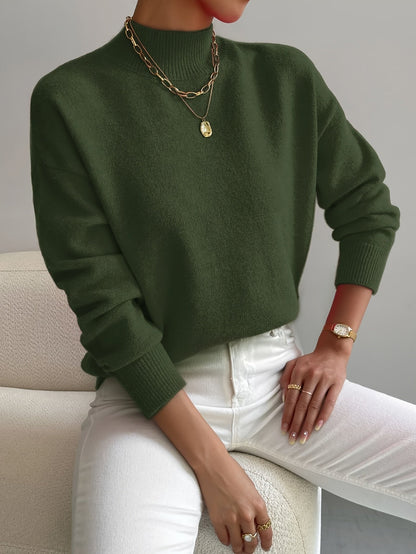 Women's Mock Neck Jumper with Reinforced Seams in Grey