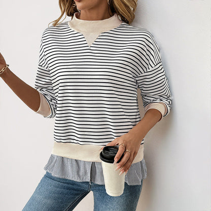 Women's Mock Neck Jumper with Ruffled Hem and Regular Fit