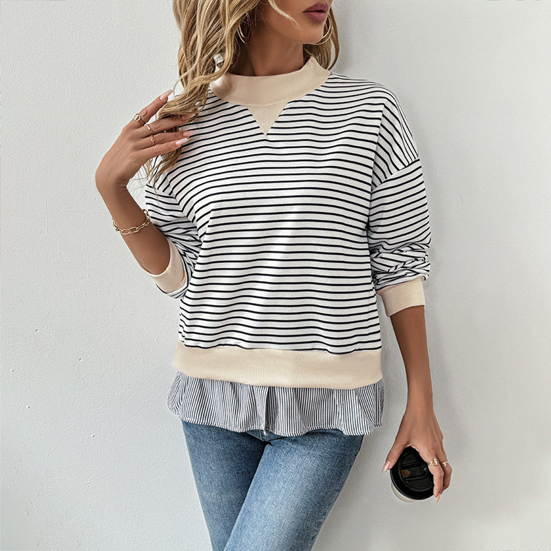 Women's Mock Neck Jumper with Ruffled Hem and Regular Fit