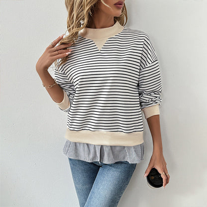 Women's Mock Neck Jumper with Ruffled Hem and Regular Fit