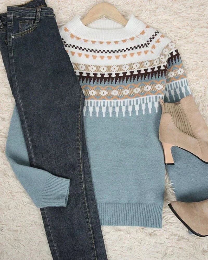 Women's Nordic Pattern Knit Jumper in Soft Fabric
