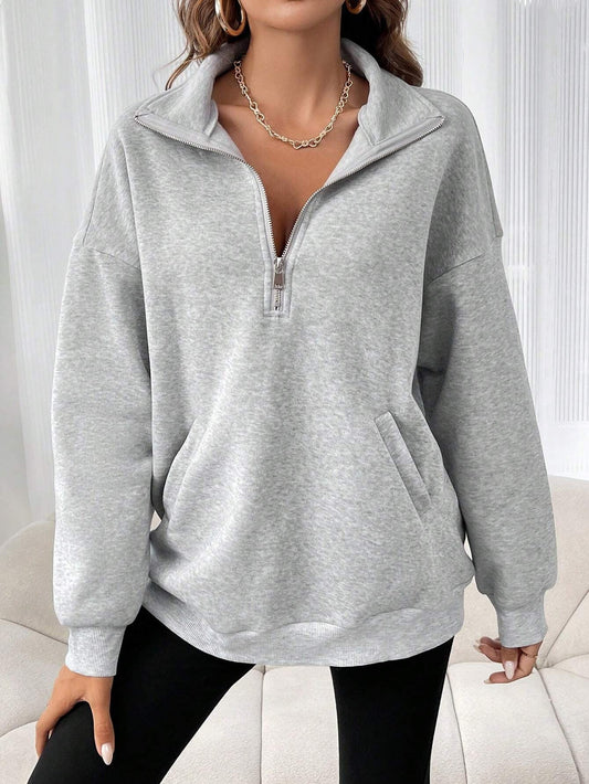Women's Oversized Half-Zip Jumper with Smooth Knit Fabric