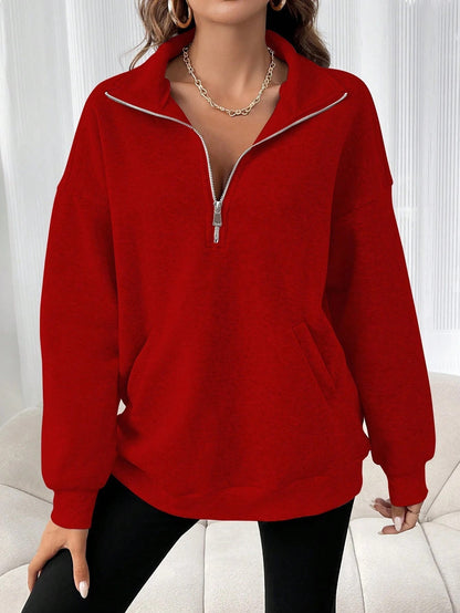 Women's Oversized Half-Zip Jumper with Smooth Knit Fabric