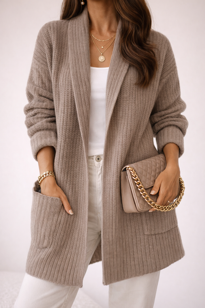 Women's Oversized Textured Wool Cardigan with Button Front