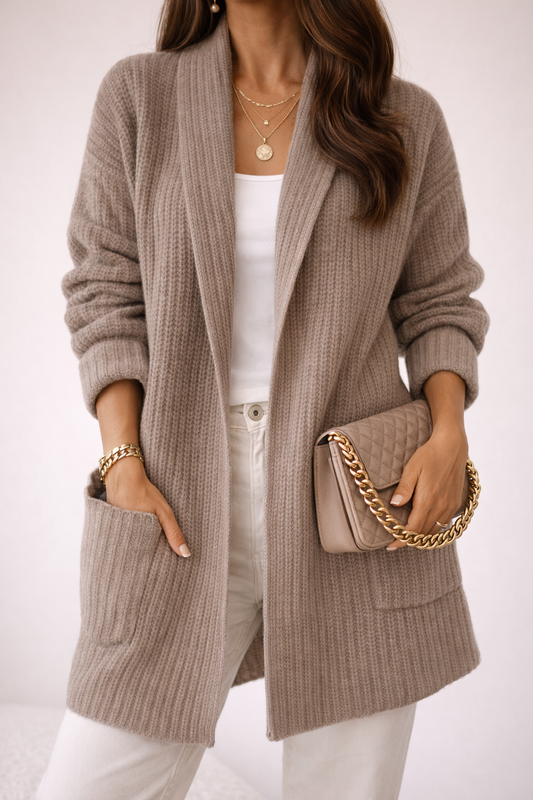 Women's Oversized Textured Wool Cardigan with Button Front