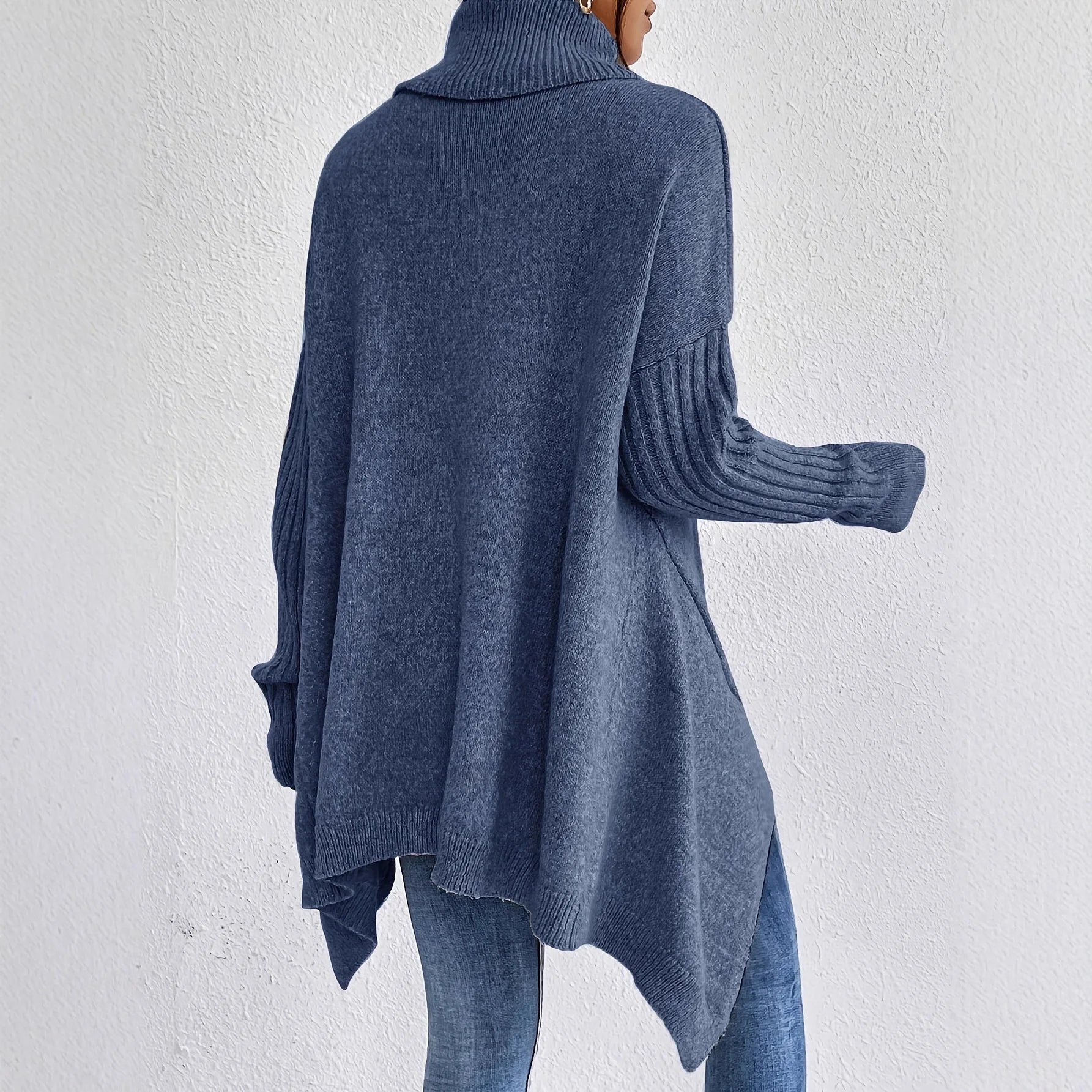 Women's Oversized Turtleneck Jumper with Asymmetrical Hem