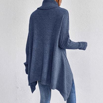 Women's Oversized Turtleneck Jumper with Asymmetrical Hem