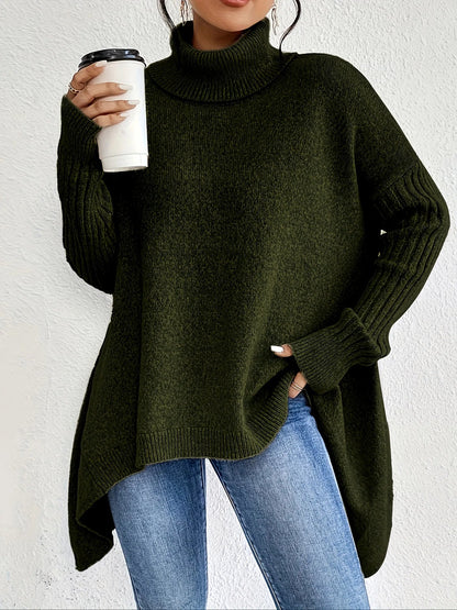 Women's Oversized Turtleneck Jumper with Asymmetrical Hem