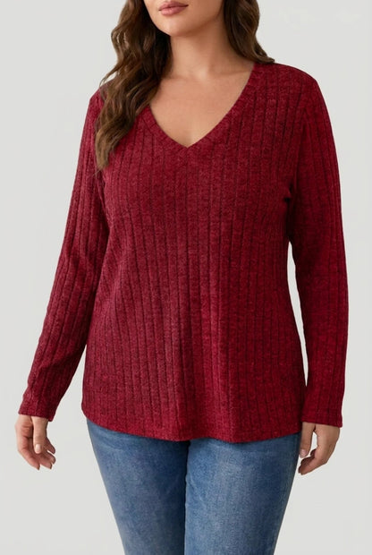 Women's Plus Size Ribbed Jumper in Soft Knit with Long Sleeves