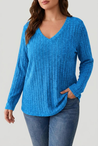 Women's Plus Size Ribbed Jumper in Soft Knit with Long Sleeves
