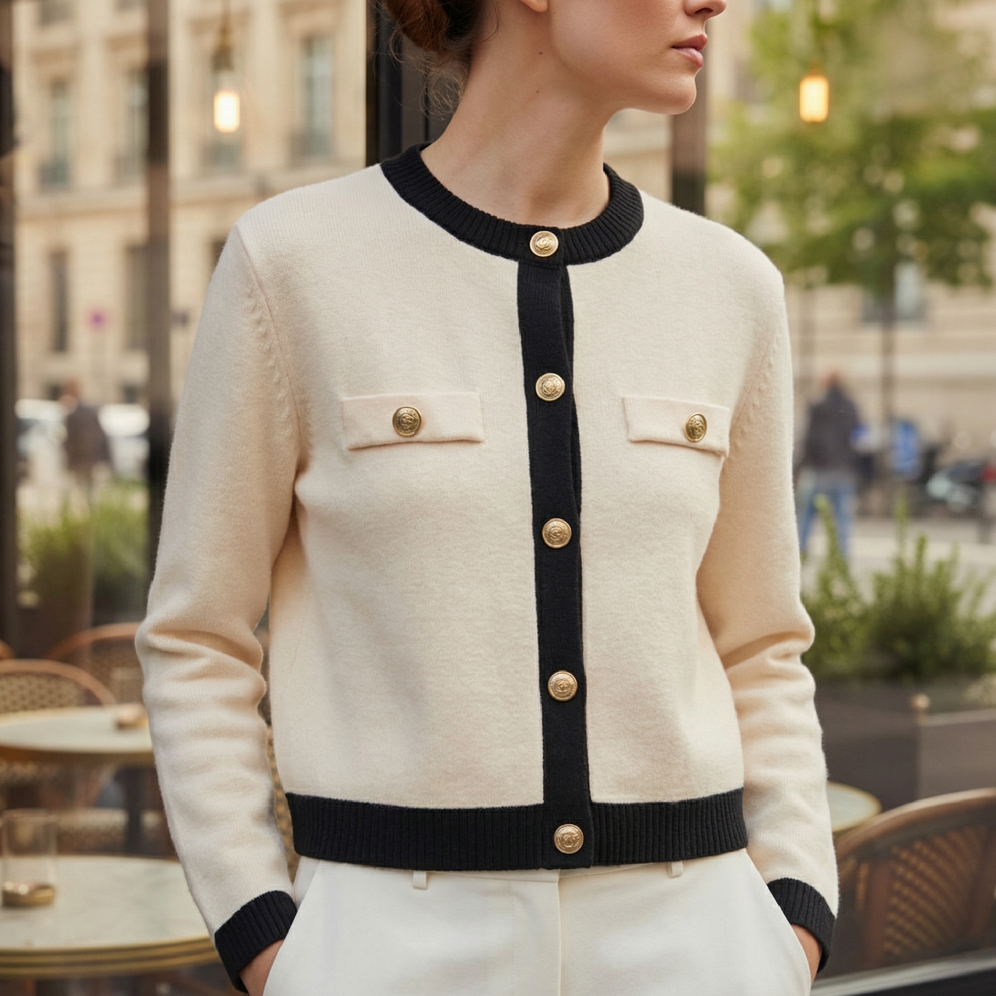 Women's Polished Knit Cardigan with Gold Buttons and Lightweight Design
