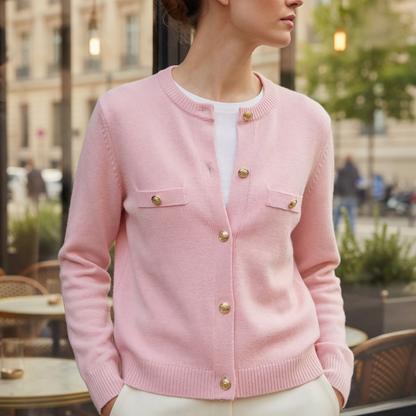 Women's Polished Knit Cardigan with Gold Buttons and Lightweight Design