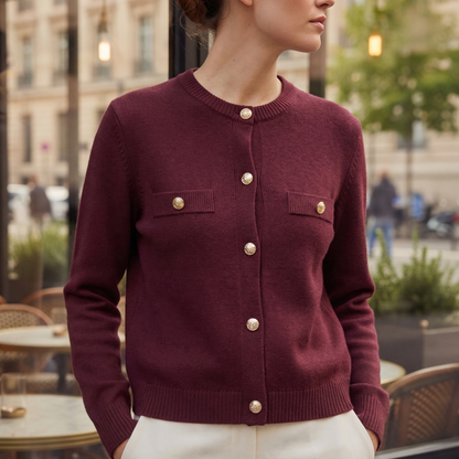 Women's Polished Knit Cardigan with Gold Buttons and Lightweight Design