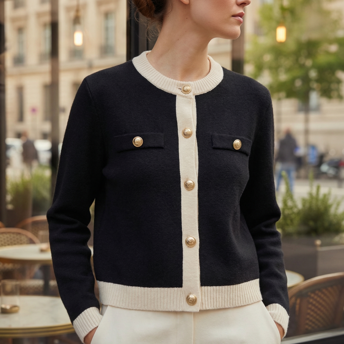 Women's Polished Knit Cardigan with Gold Buttons and Lightweight Design
