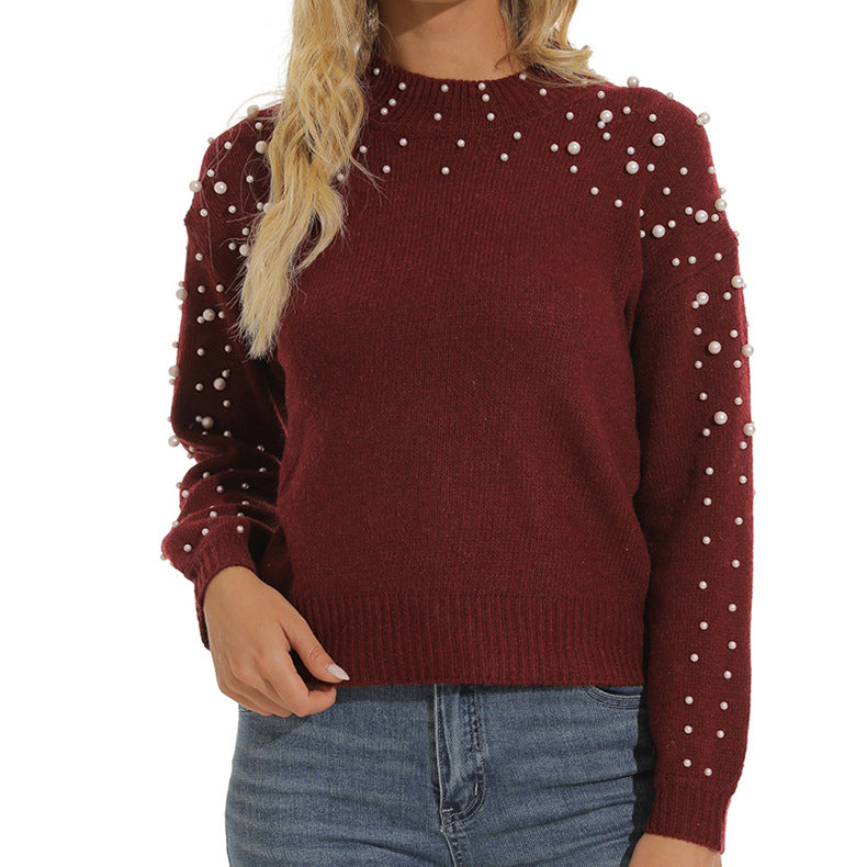 Women's Relaxed Fit Jumper with Beading Details and Long Sleeves