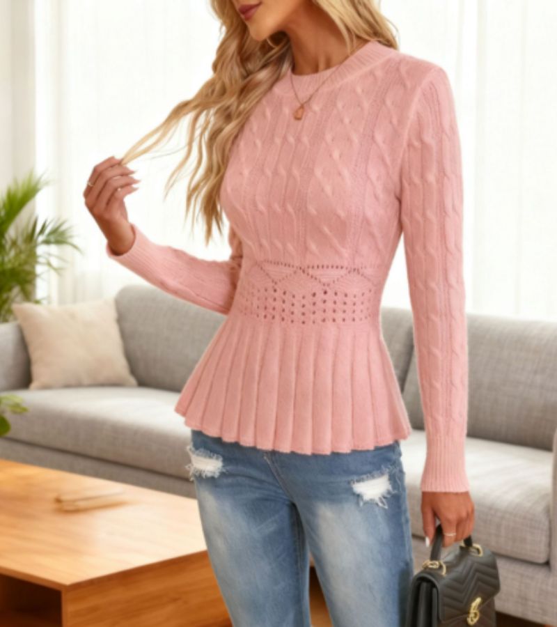 Women's Ribbed Peplum Jumper in Soft Chunky Knit