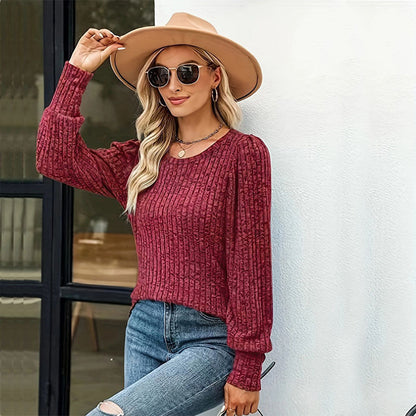 Women's Ribbed Turtleneck Jumper with Puff Sleeves
