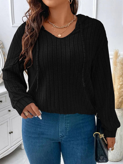 Women's Ribbed V-Neck Long Sleeve Top in Lightweight Fabric