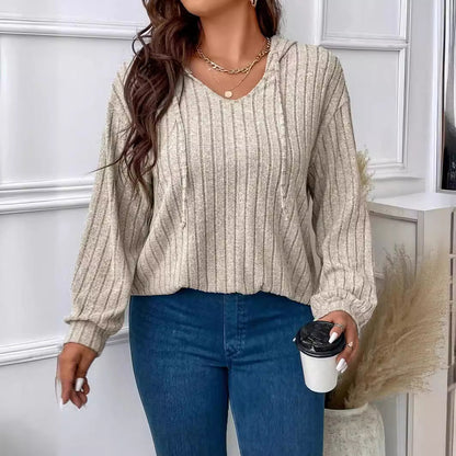 Women's Ribbed V-Neck Long Sleeve Top in Lightweight Fabric