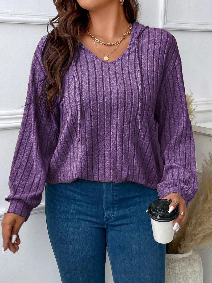 Women's Ribbed V-Neck Long Sleeve Top in Lightweight Fabric