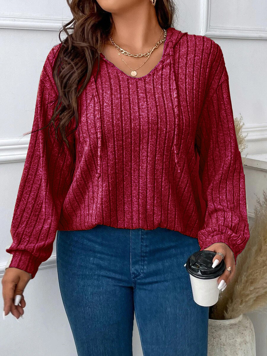 Women's Ribbed V-Neck Long Sleeve Top in Lightweight Fabric