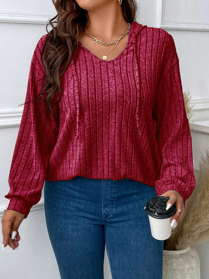 Women's Ribbed V-Neck Long Sleeve Top in Lightweight Fabric